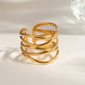 Bague Ajustable Pour Femme, 1 Pièce, En Acier Inoxydable Plaqué Or, Motif Géométrique Simple h5 Image3