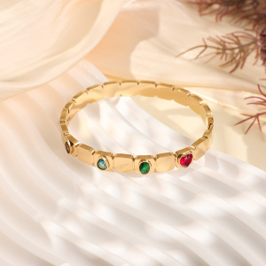 Bracelet Jonc Élégant Et Coloré En Acier Inoxydable Doré, Orné D'Un Cœur, Collection De Luxe (1 Pièce) h5 Image5