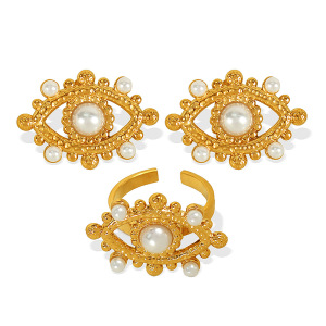 1 Paire De Boucles D'Oreilles À Tige Simples En Acier Inoxydable Plaqué Or  Avec Perles Artificielles Pour Femme h5 Image6