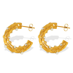 1 Paire De Boucles D'Oreilles Puces Pour Femme, Collection Rétro Géométrique De Luxe, En Acier Inoxydable Plaqué Or Et Strass. h5 Image4