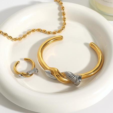 Bracelet pour femme 1 pièce Designable Series Original Nail Knot, en acier inoxydable de couleurs assorties, étanche, couleur or et argent
