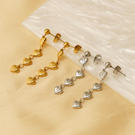 Boucles d'oreilles pendantes classiques à pompons, en acier inoxydable plaqué or, pour femme (1 paire).