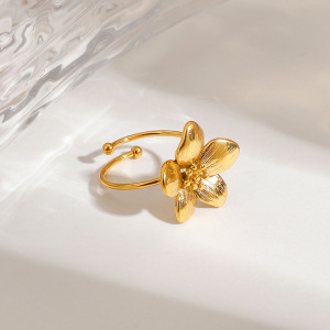 Bague Ajustable Pour Femme, Collection Romantique, Élégante Et Délicate, En Acier Inoxydable Doré, Étanche, Ornée D'Une Fleur. h5 Image5