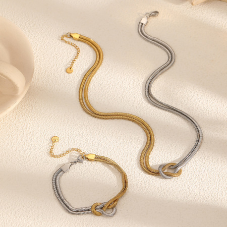 Collier Chaîne Femme Style Moderne, Nœud Simple, En Acier Inoxydable, Étanche, Coloris Or Et Argent (1 Pièce)