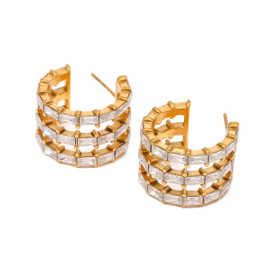 1 Paire De Boucles D'Oreilles À Tige Géométriques Rétro En Acier Inoxydable Plaqué Or  Et Zircon Pour Femme, Série Classique h5 Image5
