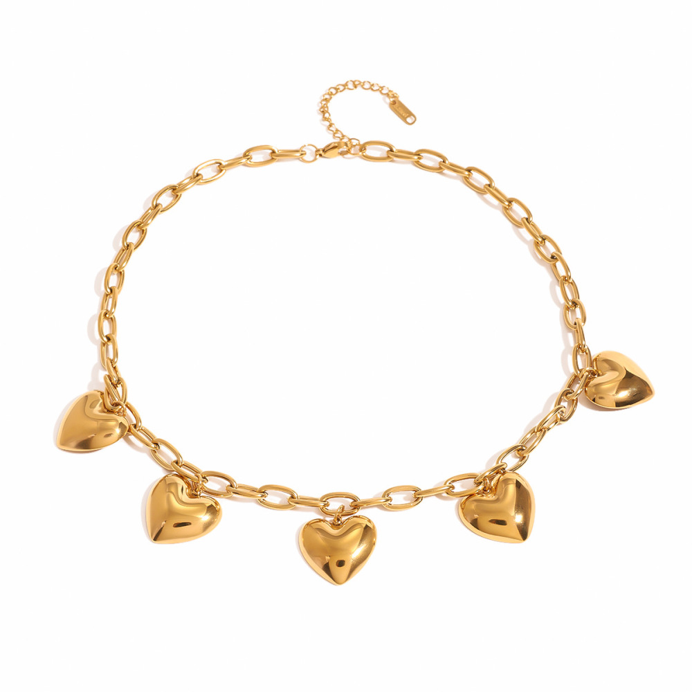 Collier Avec Pendentif En Forme De Cœur En Acier Inoxydable Plaqué Or  Pour Femme, Série Simple, 1 Pièce Image7
