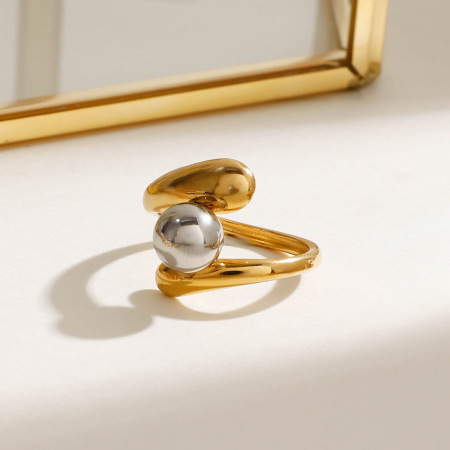 Bague simple pour femme, collection minimaliste classique à lignes irrégulières, en acier inoxydable étanche, coloris or et argent. 2