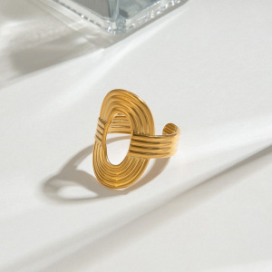 Bague Ajustable Pour Femme, Style Ovale, Élégante, En Acier Inoxydable, Couleur Or, Étanche, Collection Classique (1 Pièce). h5 Image4