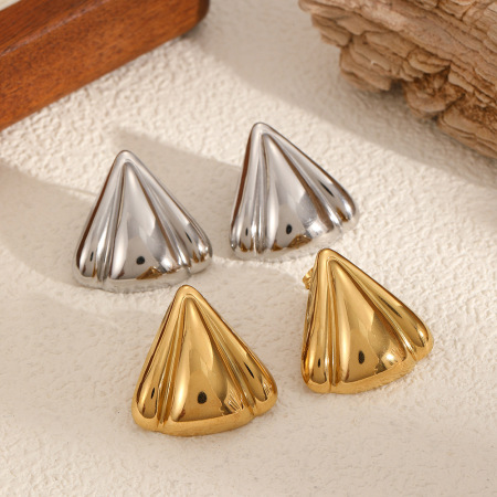 1 paire de boucles d'oreilles à tige géométriques en acier inoxydable couleur or pour femme, série Simple Ins