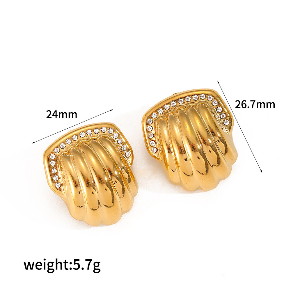 1 Paire De Boucles D'Oreilles À Tige Géométriques En Acier Inoxydable Plaqué Or Pour Femme, Série Simple Image6