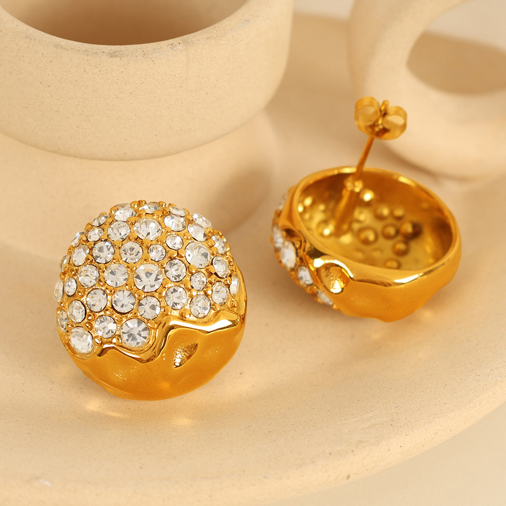 1 Paire De Boucles D'Oreilles À Tige Géométriques Rétro En Acier Inoxydable Plaqué Or  Avec Strass Pour Femme, Série Luxueuse Image5
