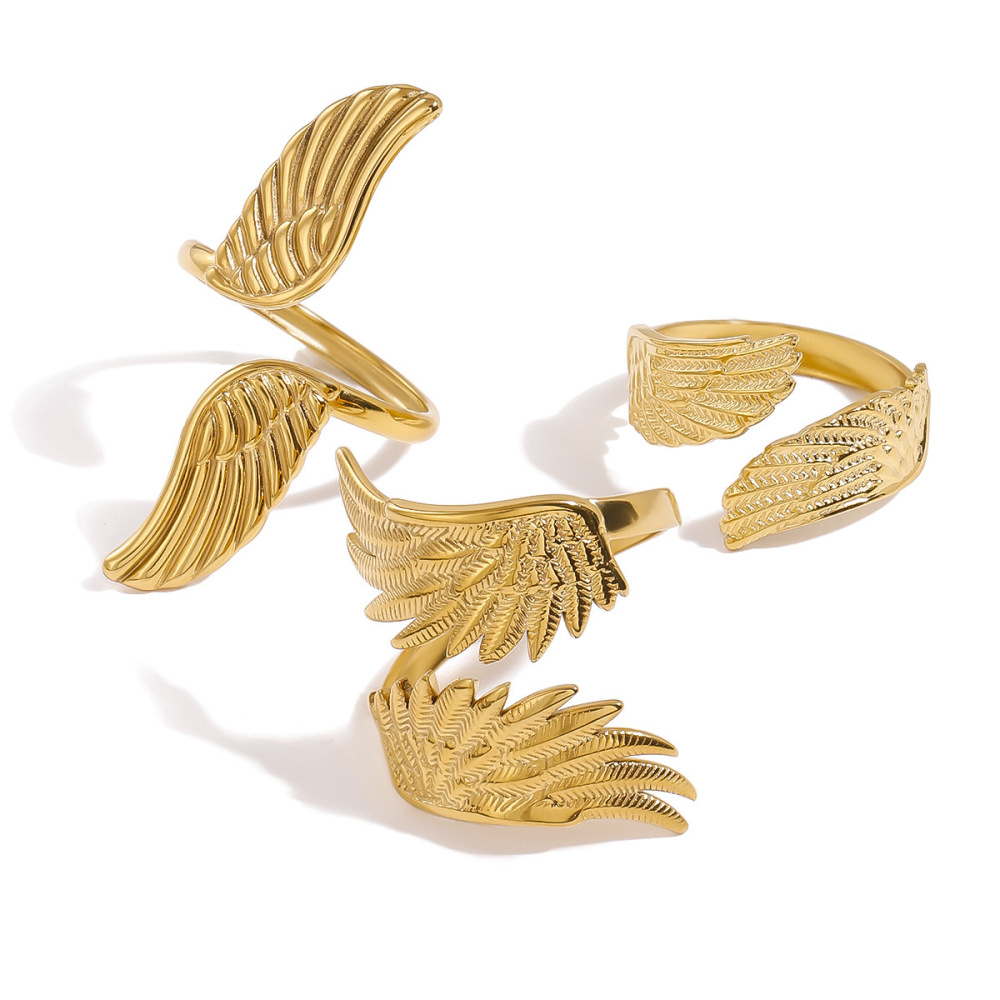 1 Paire De Bagues Ajustables Pour Femme, Série Luxueuse, Style Rétro, En Acier Inoxydable Plaqué Or  Image7