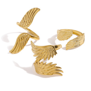 1 Paire De Bagues Ajustables Pour Femme, Série Luxueuse, Style Rétro, En Acier Inoxydable Plaqué Or  h5 Image7