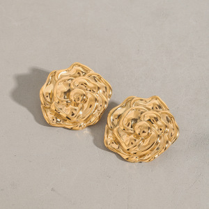 Boucles D'Oreilles Puces Pour Femme, Collection Romantique, Motif Fleurs Magnifiques, En Acier Inoxydable Étanche, Couleur Or (1 Paire). h5 Image2