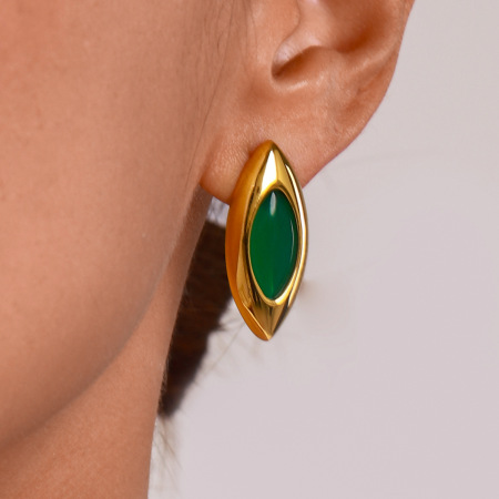 1 paire de boucles d'oreilles puces ovales élégantes en acier inoxydable étanche couleur or, style vintage, collection classique.