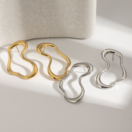 1 paire de boucles d'oreilles à tige géométriques simples en acier inoxydable plaqué or  pour femme 2