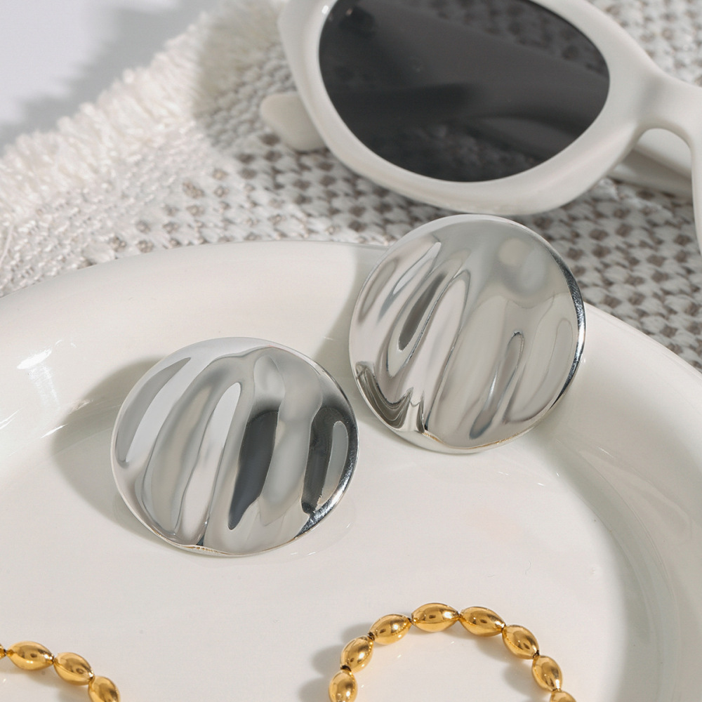 Boucles D'Oreilles Puces Pour Femme, Motif Vague D'Eau, En Acier Inoxydable Étanche, Couleur Or (1 Paire), Collection Minimaliste h5Image11