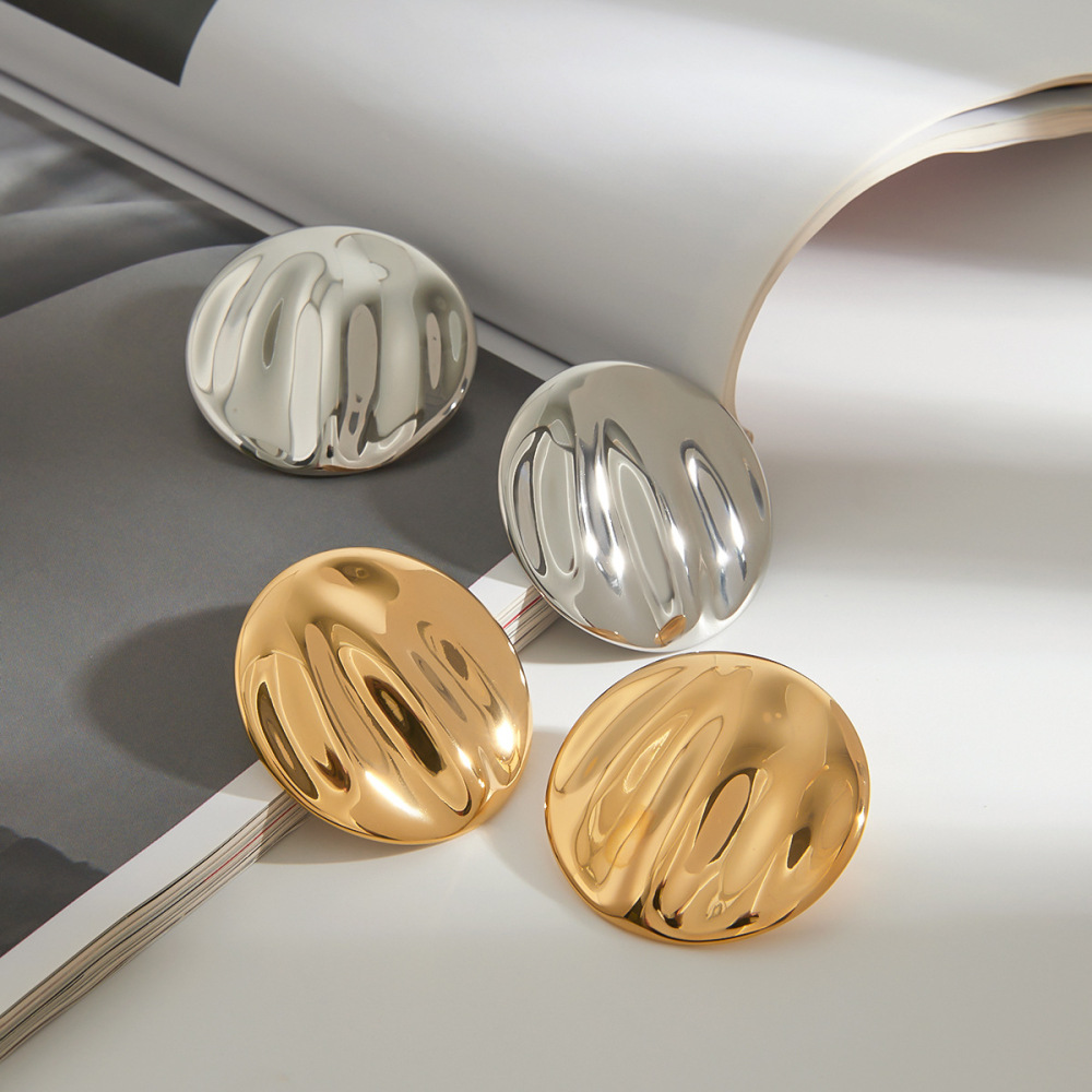 Boucles D'Oreilles Puces Pour Femme, Motif Vague D'Eau, En Acier Inoxydable Étanche, Couleur Or (1 Paire), Collection Minimaliste h5Image3