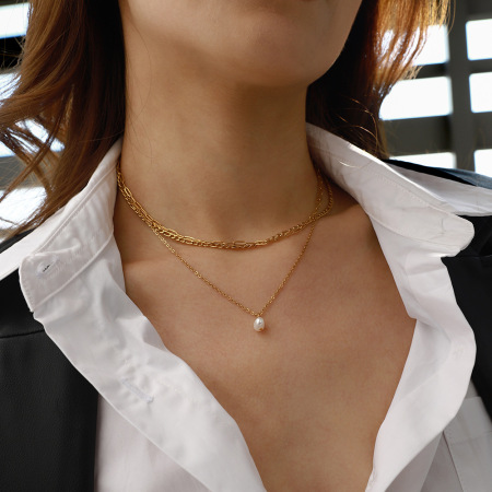 Collier à plusieurs rangs pour femme, en acier inoxydable doré, imperméable, collection Elegant Series (1 pièce) 2