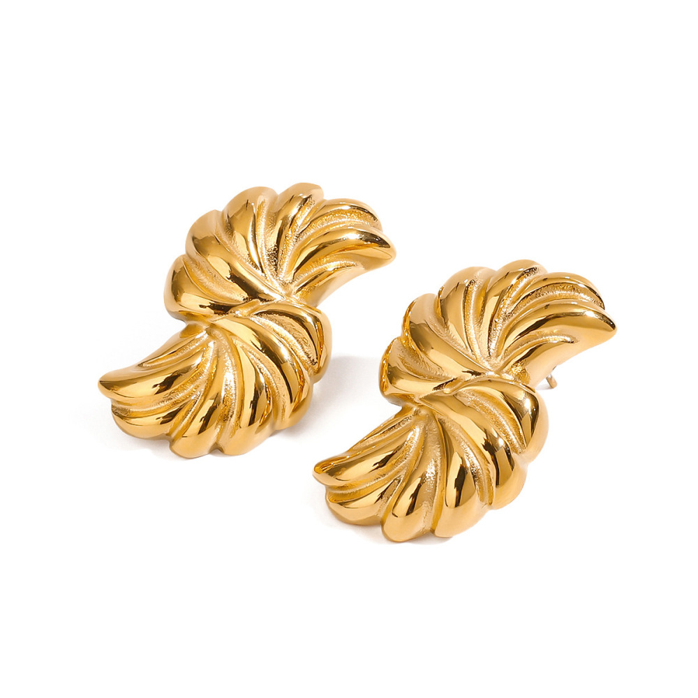 Boucles D'Oreilles Puces Pour Femme, Collection Classique, Style Irrégulier Et Épuré, En Acier Inoxydable Étanche, Couleur Or (1 Paire). Image7