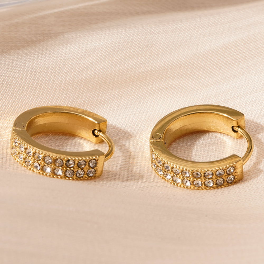 1 Paire De Boucles D'Oreilles Créoles Élégantes En Acier Titane Couleur Or Pour Femmes, Série Simple h5Image4