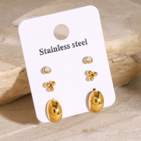 1 paire de boucles d'oreilles à tige géométriques classiques en acier inoxydable plaqué or  et zircon pour femme 2