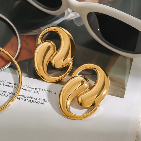 1 paire de boucles d'oreilles à tige pour femme, , en acier inoxydable, couleur or