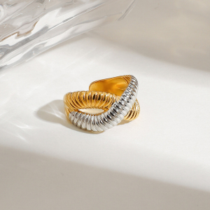 Bague Ajustable Pour Femme, Série Simple, Style Géométrique, En Acier Inoxydable, Couleur Or h5 Image4