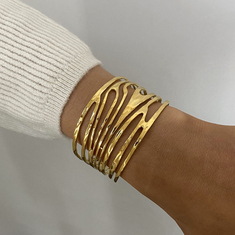 Bracelet Géométrique Simple En Acier Inoxydable Plaqué Or  Pour Femme, 1 Pièce Image4