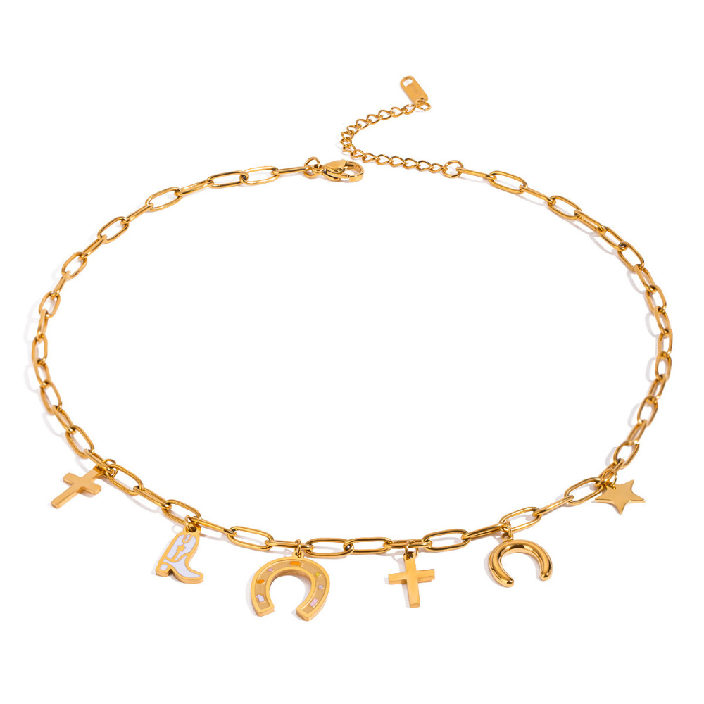 Bracelet À Breloques Pour Femme, Série Simple, Croix Classique, En Acier Inoxydable Plaqué Or h5Image5