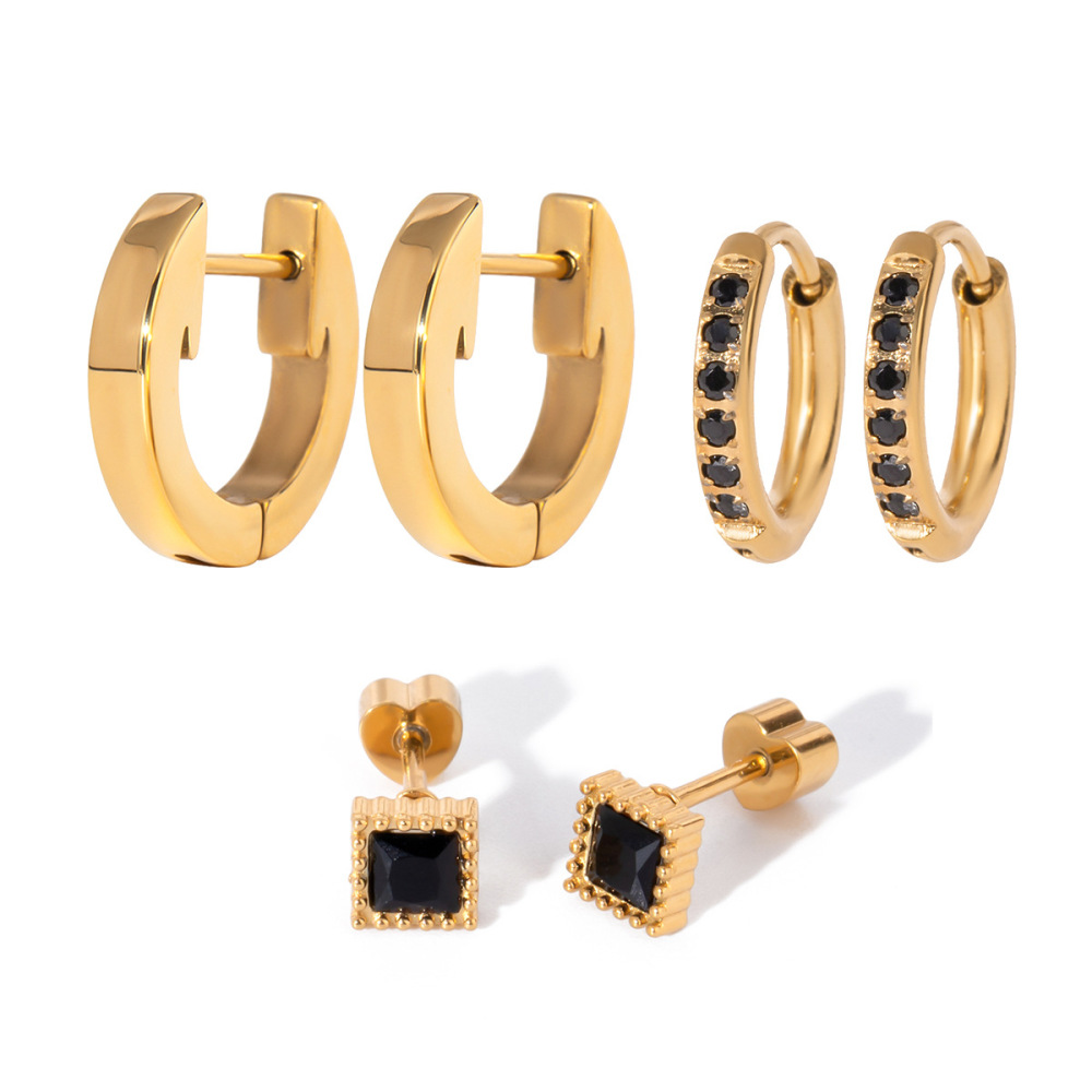 1 Paire De Boucles D'Oreilles Géométriques Décontractées En Acier Inoxydable Plaqué Or Avec Strass Pour Femme Image6