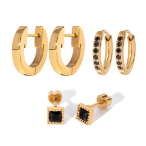 1 Paire De Boucles D'Oreilles Géométriques Décontractées En Acier Inoxydable Plaqué Or Avec Strass Pour Femme h5 Image6