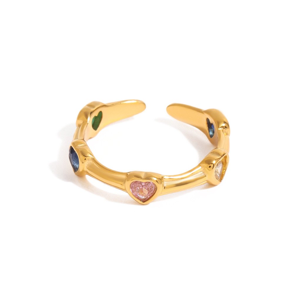 Bague Simple Pour Femme, En Acier Inoxydable, Couleur Or, Forme De Cœur Fascinante, Série Polychrome (1 Pièce). Image7
