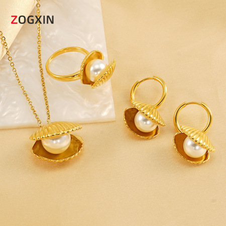 1 paire de boucles d'oreilles en coquillage de perles, style simple et tendance, ensemble de bijoux pour femmes, collier léger et luxueux, haut de gamme, pendentifs pour femmes