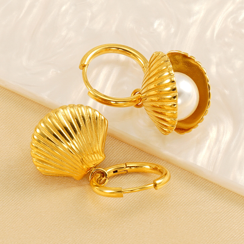 1 Paire De Boucles D'Oreilles En Coquillage De Perles, Style Simple Et Tendance, Ensemble De Bijoux Pour Femmes, Collier Léger Et Luxueux, Haut De Gamme, Pendentifs Pour Femmes Image3