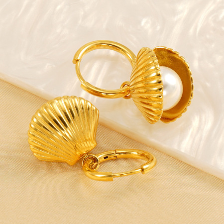 1 paire de boucles d'oreilles en coquillage de perles, style simple et tendance, ensemble de bijoux pour femmes, collier léger et luxueux, haut de gamme, pendentifs pour femmes 2