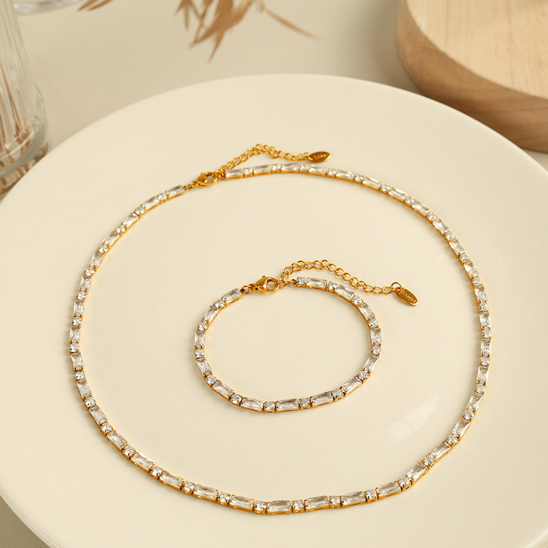 Bracelet Chaîne Géométrique Simple En Acier Inoxydable Plaqué Or Et Zircon Pour Femme, Série Luxueuse, 1 Pièce Image5