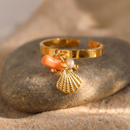 Bague Ajustable Pour Femme, Style Bohème, En Acier Inoxydable, Couleur Or, Ornée D'Une Perle Artificielle Et Ornée D'Une Tortue (1 Pièce).