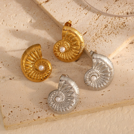 1 paire de boucles d'oreilles à tige en perles artificielles plaquées or , série simple turtle