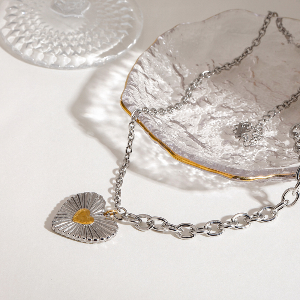 Collier Pendentif Cœur Daily Thread Pour Femme, Collection Romantique, En Acier Inoxydable Étanche Couleur Or (1 Pièce) Image5