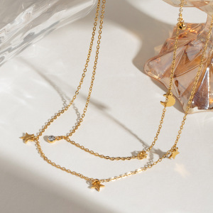 Collier Élégant En Acier Inoxydable Plaqué Or Avec Strass Pour Femme, Série Simple, Motif Soleil/Lune h5 Image4