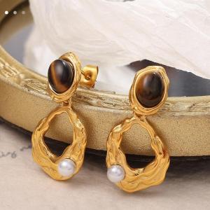 1 Paire De Boucles D'Oreilles Pendantes Géométriques Rétro En Acier Titane Couleur Or Pour Femme, Série Classique h5 Image8