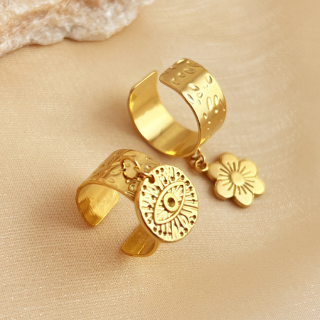 Bague ajustable pour femme, style rétro, en forme d'œil, en acier inoxydable étanche couleur or (1 pièce).