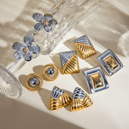 Boucles D'Oreilles Géométriques En Acier Inoxydable Pour Femmes, Style Métal, Titane, Amour, Simples, Polyvalentes, Style Européen Et Américain, 