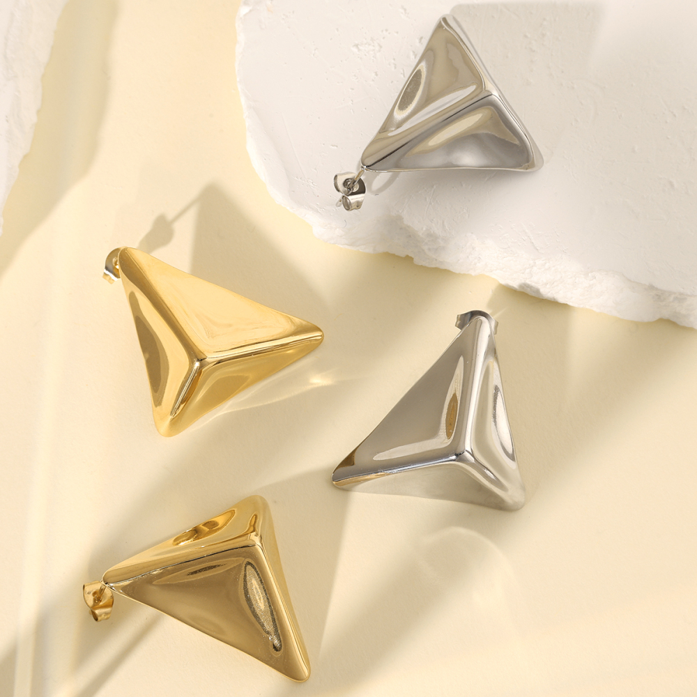 1 Paire De Boucles D'Oreilles À Tige Géométriques Quotidiennes En Acier Titane Couleur Or Pour Femme, Série Simple Image3
