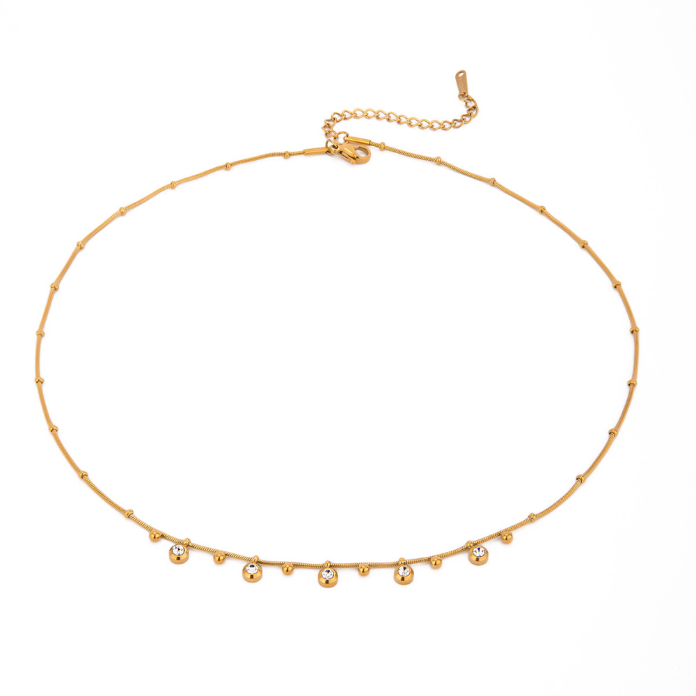 Collier Avec Pendentif Géométrique En Acier Inoxydable Plaqué Or  Et Zircon Pour Femme, Série Simple, 1 Pièce Image5
