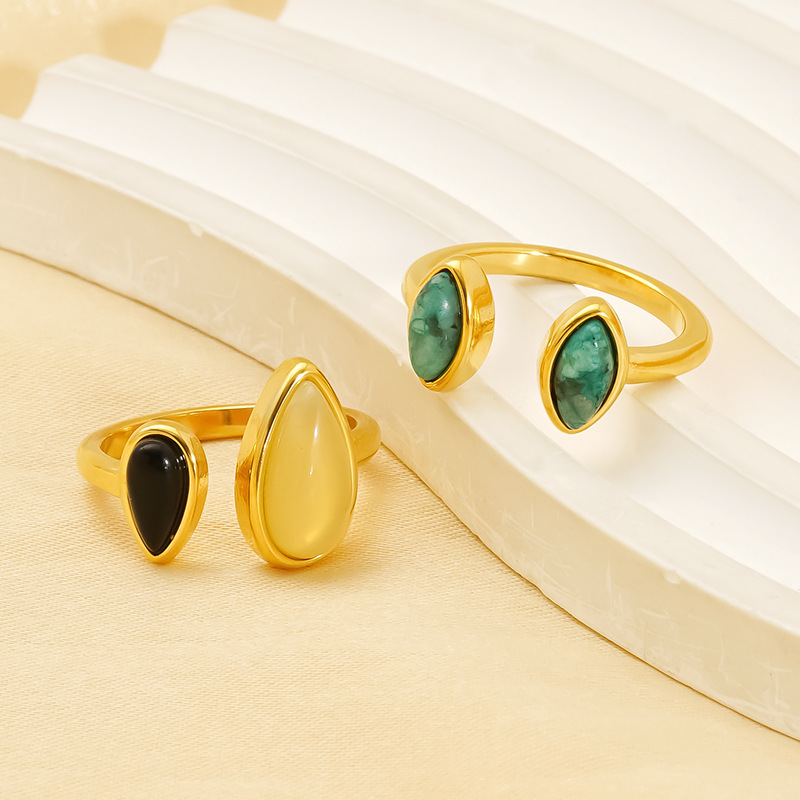 1 Paire De Bagues Ajustables Pour Femme, Série Classique, Style Rétro, En Acier Titane Plaqué Or Image4