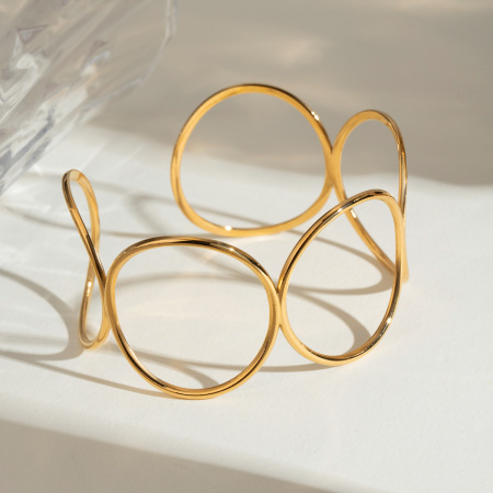 bracelet géométrique simple en acier inoxydable plaqué or  pour femme, 1 pièce