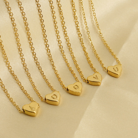 Collier Avec Pendentif En Acier Titane Plaqué Or  Pour Femme, Série Simple, Lettre Quotidienne