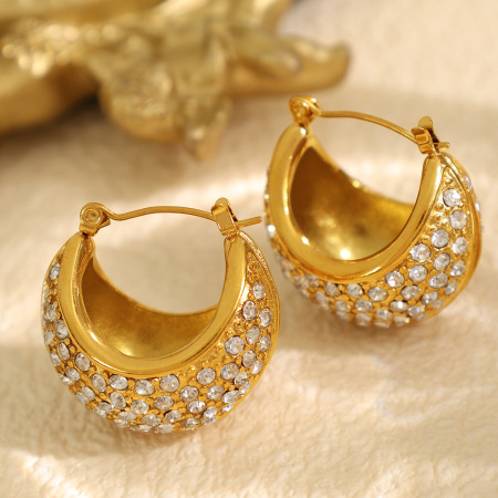 1 paire de boucles d'oreilles créoles classiques géométriques en acier titane couleur or pour femme, série luxueuse 2
